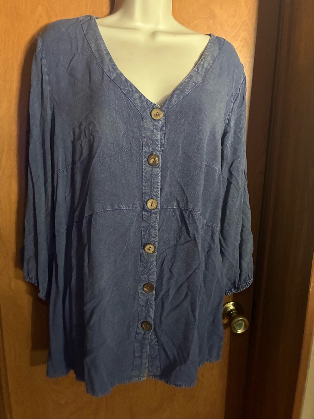 Unique Spectrum Blue Button-Front V-Neck Women’s Top